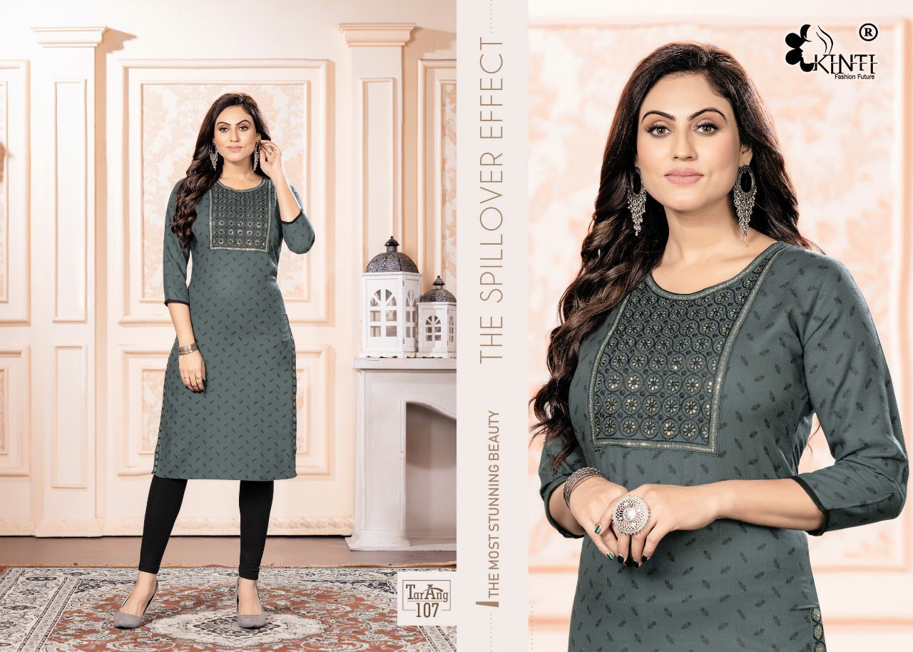 Kinti Tarang Rayon Slub Print Ethnic Wear Embroidery Kurti Collection